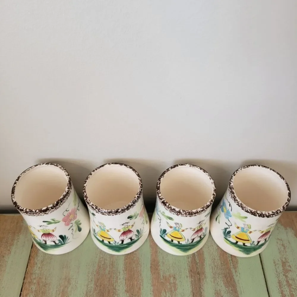 Dutch Folk Art Ceramic Cups • Hand-Painted Japan (Set of 4) 🌸